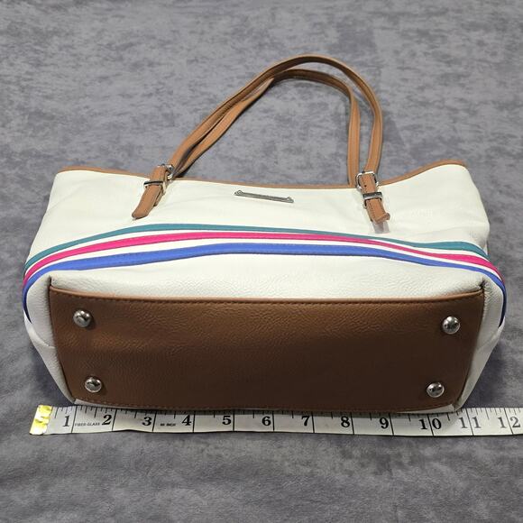 Nine West White Striped Tote Shoulder Bag Purse - Picture 8 of 11